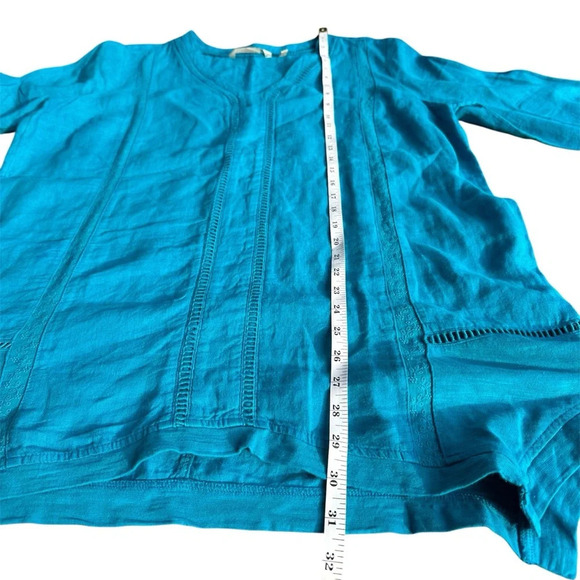 Soft Surroundings Women’s Leonie Linen Tunic Top Large Caribbean Turquoise Boho - Picture 6 of 8